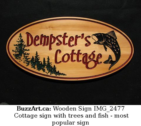 Cottage sign with trees and fish - most popular sign